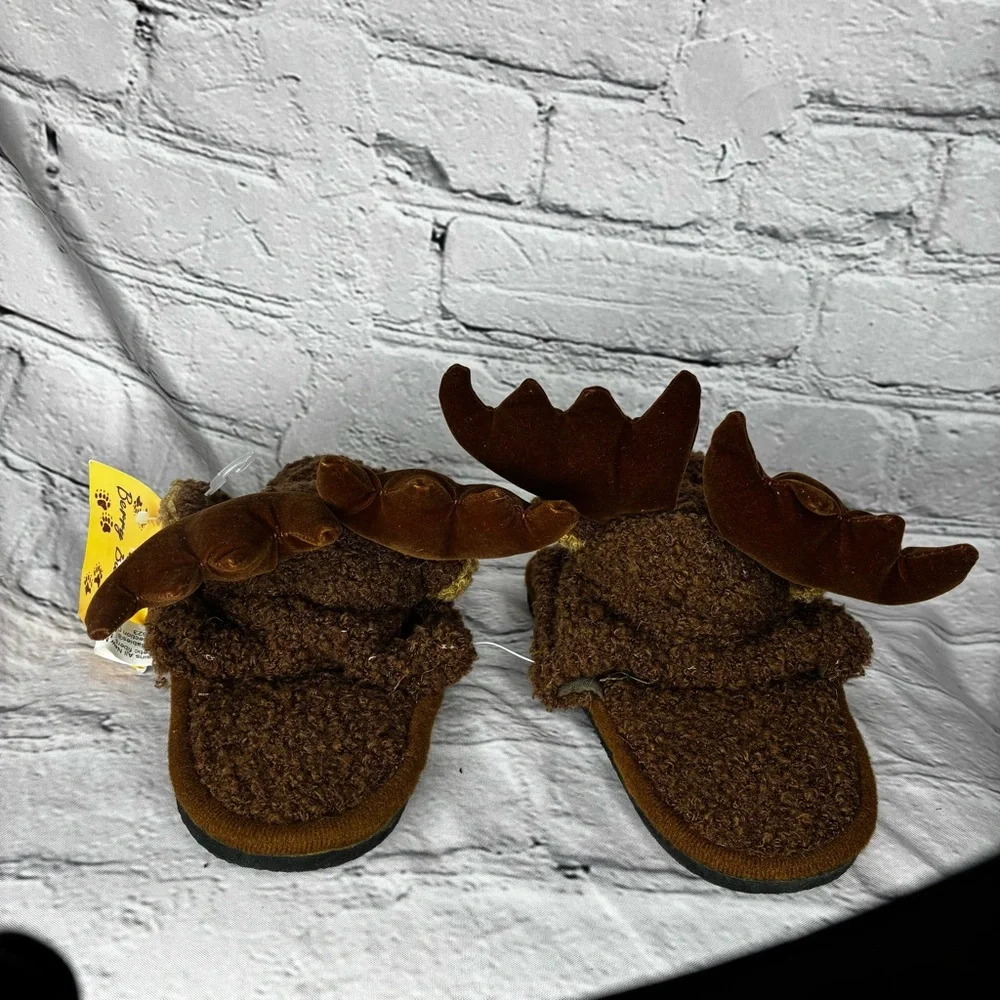 5/$20 Berry Babies Little Kids Brown Moose Animal‎ Plush House Slippers 13/13.5
